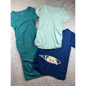 Isabel Maternity Ingrid & Isabel Bundle Teal Dress Mint Striped Navy Baby Tee M